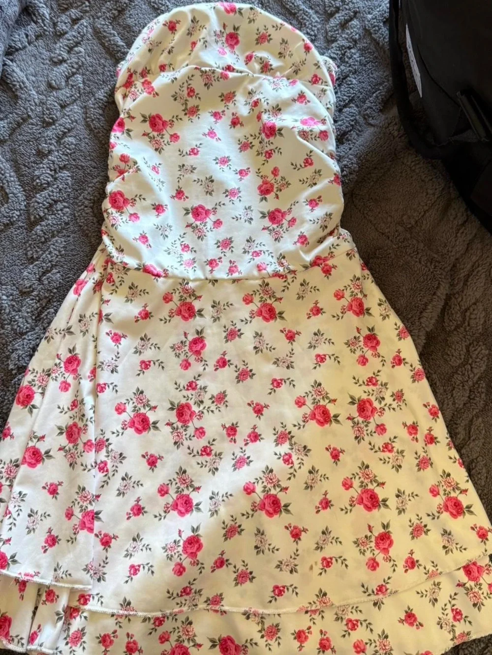 Girls Cream Dress with Pink Floral Print